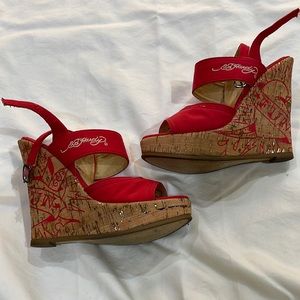 Hard to find Ed Hardy platforms in gorgeous red.  Size 5!